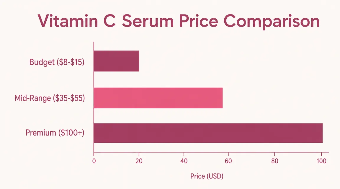 Bar chart comparing vitamin C serum price tiers from budget to premium with the La Roche-Posay range highlighted in the middle